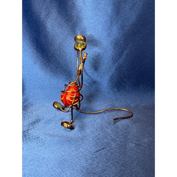 Copper Wire Whimsical Cat Sculpture with Colorful Glass Accent - Picture 5 of 7
